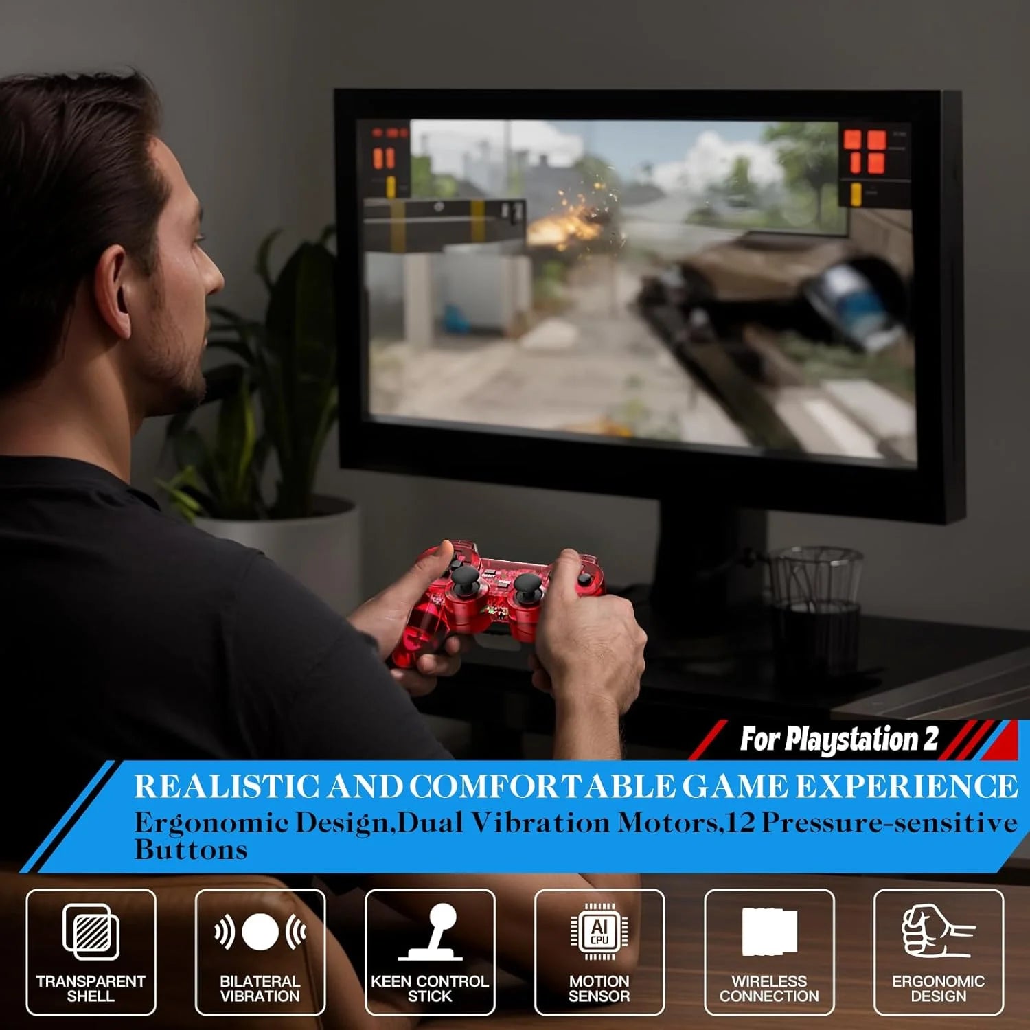 Wireless Gamepad for Sony PS2/PS1 Game Controller for Playstation 2 Console Joystick USB PC Controle with Double Vibration Shock