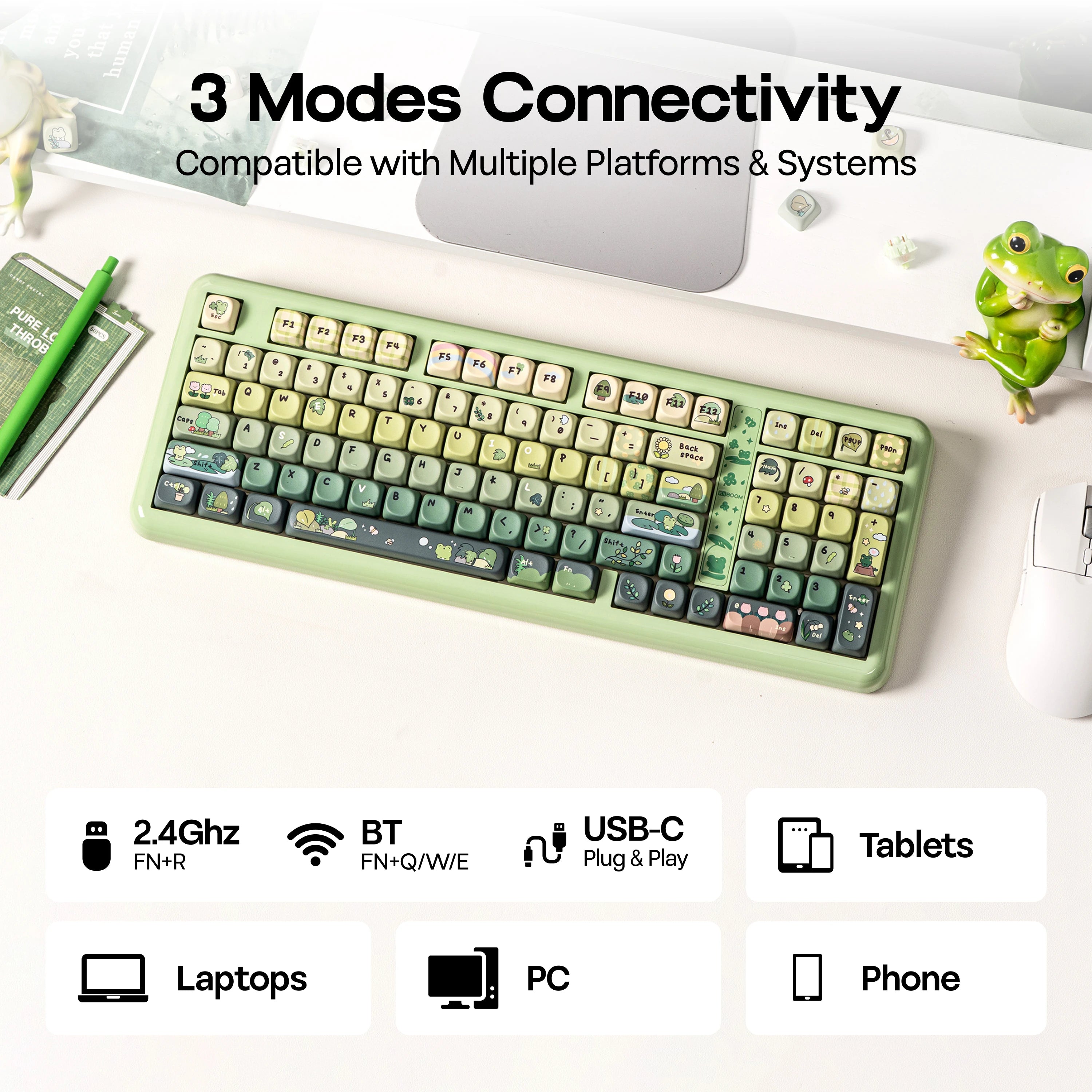 KiiBOOM Phantom98 Lite 96% ANSI US Layout Gasket Tri-mode Wireless Ergonomic Mechanical Gaming Keyboard with Vibrant RGB Backlit