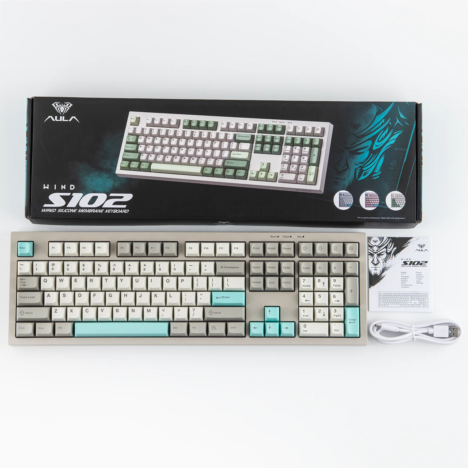 AULA S102 Wired Only Full Size Layout Silent Membrane Gaming Keyboard with Number Pad & Creamy Silicone Structure