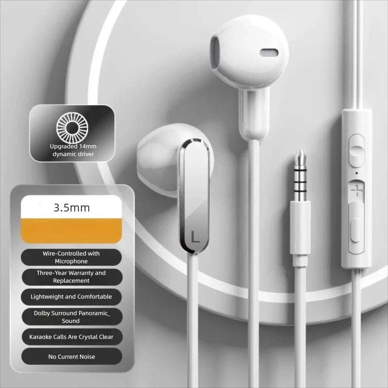 Type C Wired Earphones 3.5mm In Ear Headphones With Microphone Bass Stereo Earbuds For iPhone 17 Pro Samsung Galaxy S25 Headset