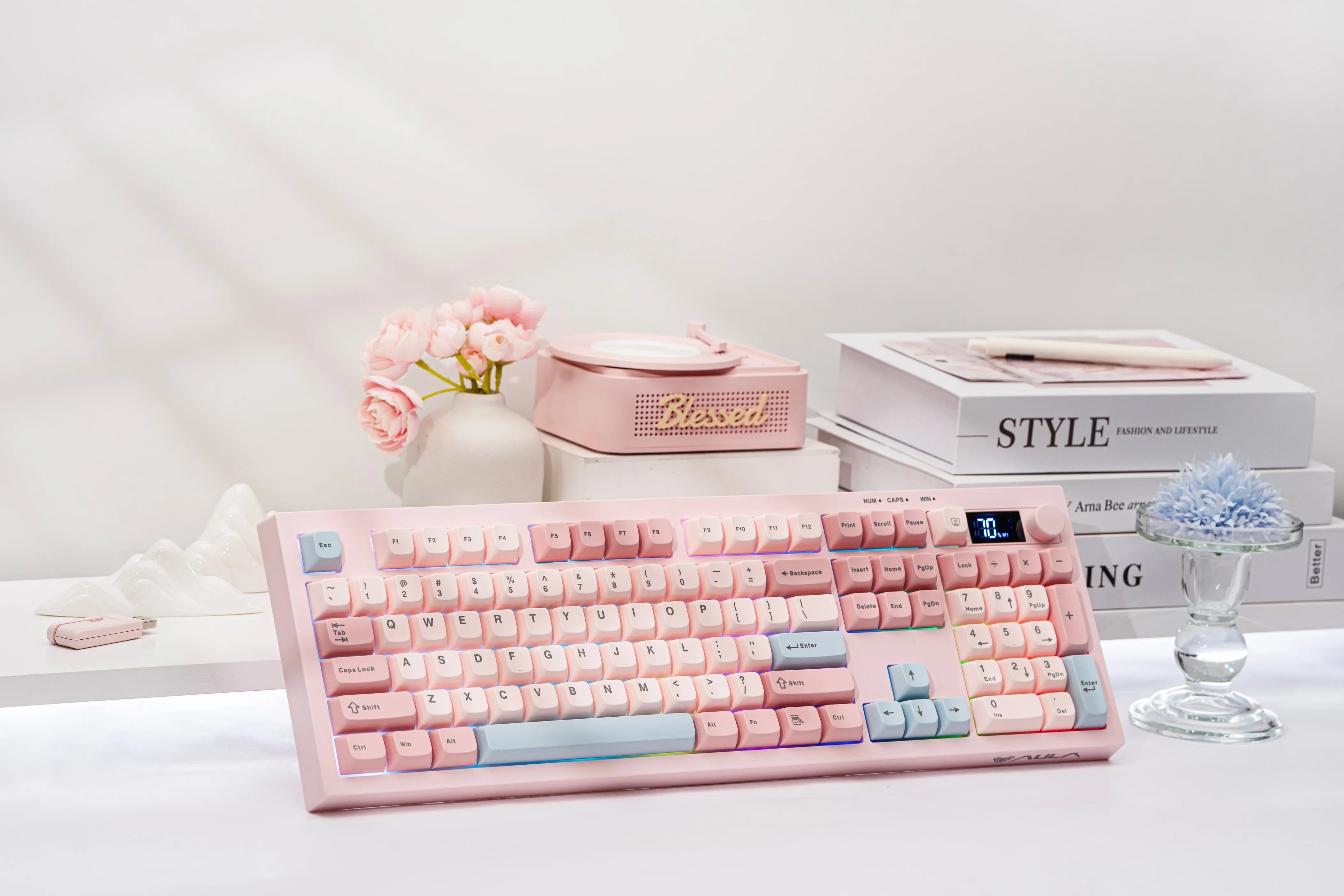 AULA S102 PRO Tri-mode Silent Membrane Keyboard TFT Display Volume Knob RGB Backlit Full Size ANSI US for Computer Gamer Office