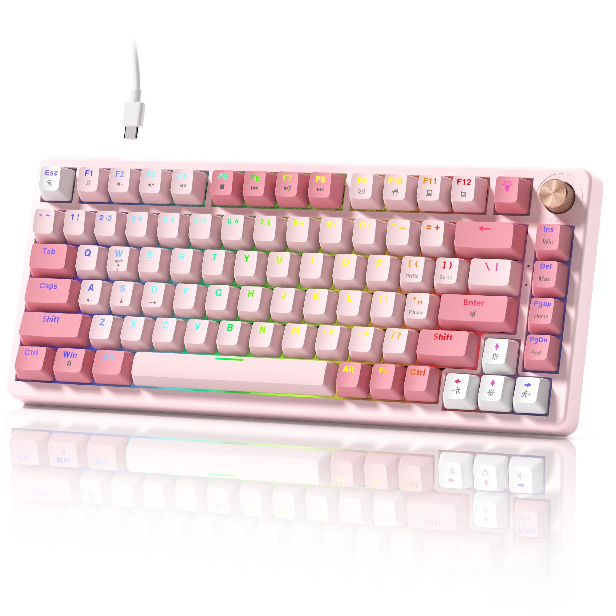 Womier VK75 Pink 75% Wired Gaming Mechanical Keyboard with Knob RGB Backlit Gasket Mount Hot Swappable Linear Switch For PC