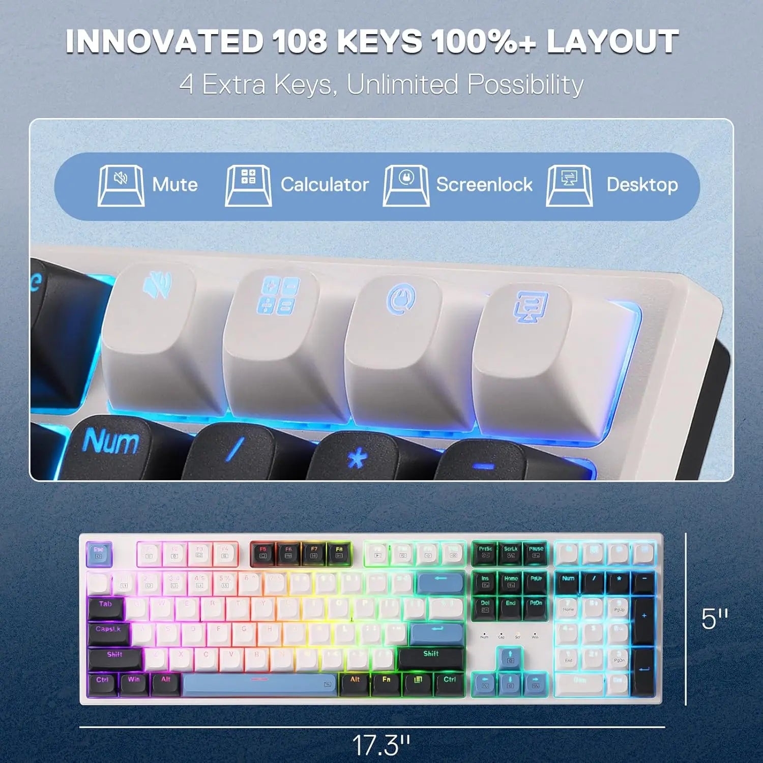 Redragon K668 Wired Gasket RGB Gaming Keyboard, 108 Keys Mechanical Keyboard w/Extra 4 Hotkeys, Upgraded Hot-swappable Socket