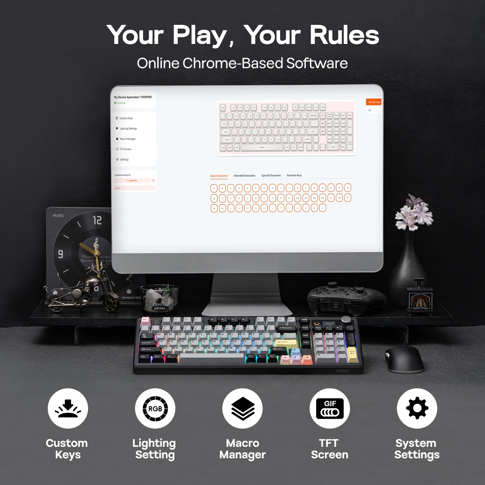 EPOMAKER TH99 PRO 96% ANSI US Layout Gasket-Mounted Wired/BT/2.4Ghz Wireless Mechanical Gaming Keyboard with Screen & Knob