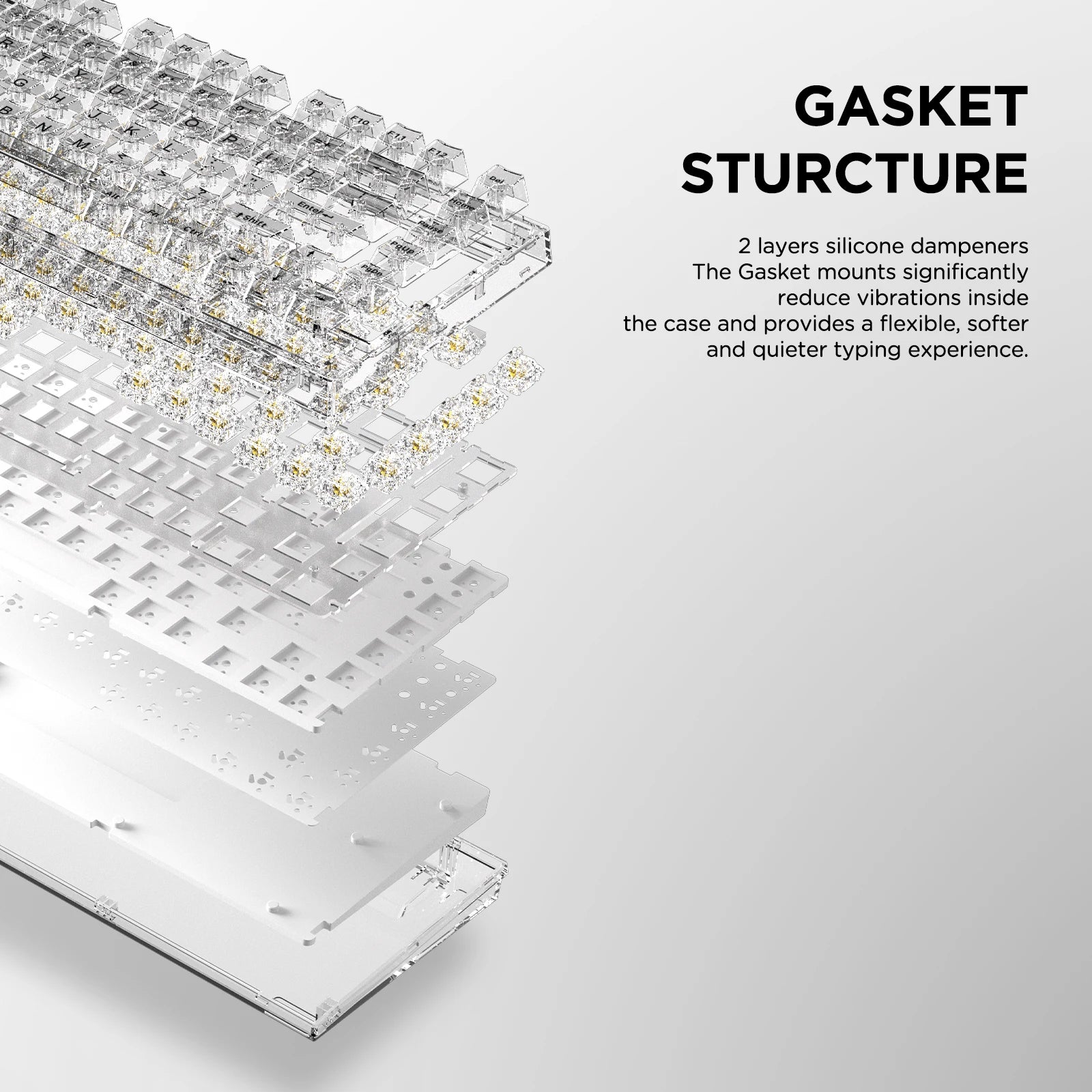 YUNZII X75 PRO White 82-Key Wireless Hot Swappable Gasket Mounted Mechanical Gaming Keyboard with Transparent Keycaps