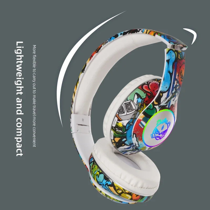 Graffiti Bluetooth Headphones Wireless LED Light Game Doodle Wireless Headsets With Mic  For Kids Boy Girl Gift Support TF Card