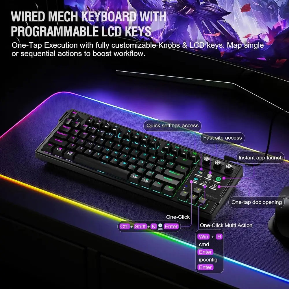 Full-Size Programmable Mechanical Keyboard with RGB Backlight, Wired, Hot-Swappable, and Customizable Gaming Features