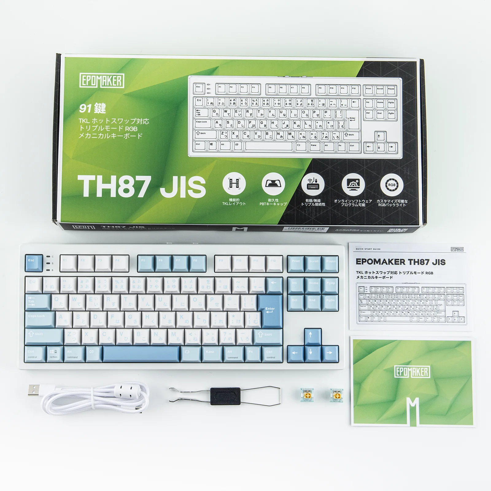 Japanese Version EPOMAKER TH87 JIS Layout TKL Layout Hot-Swap Wired/Bluetooth/2.4GHz Wireless Mechanical Keyboard 10000mAh Battery