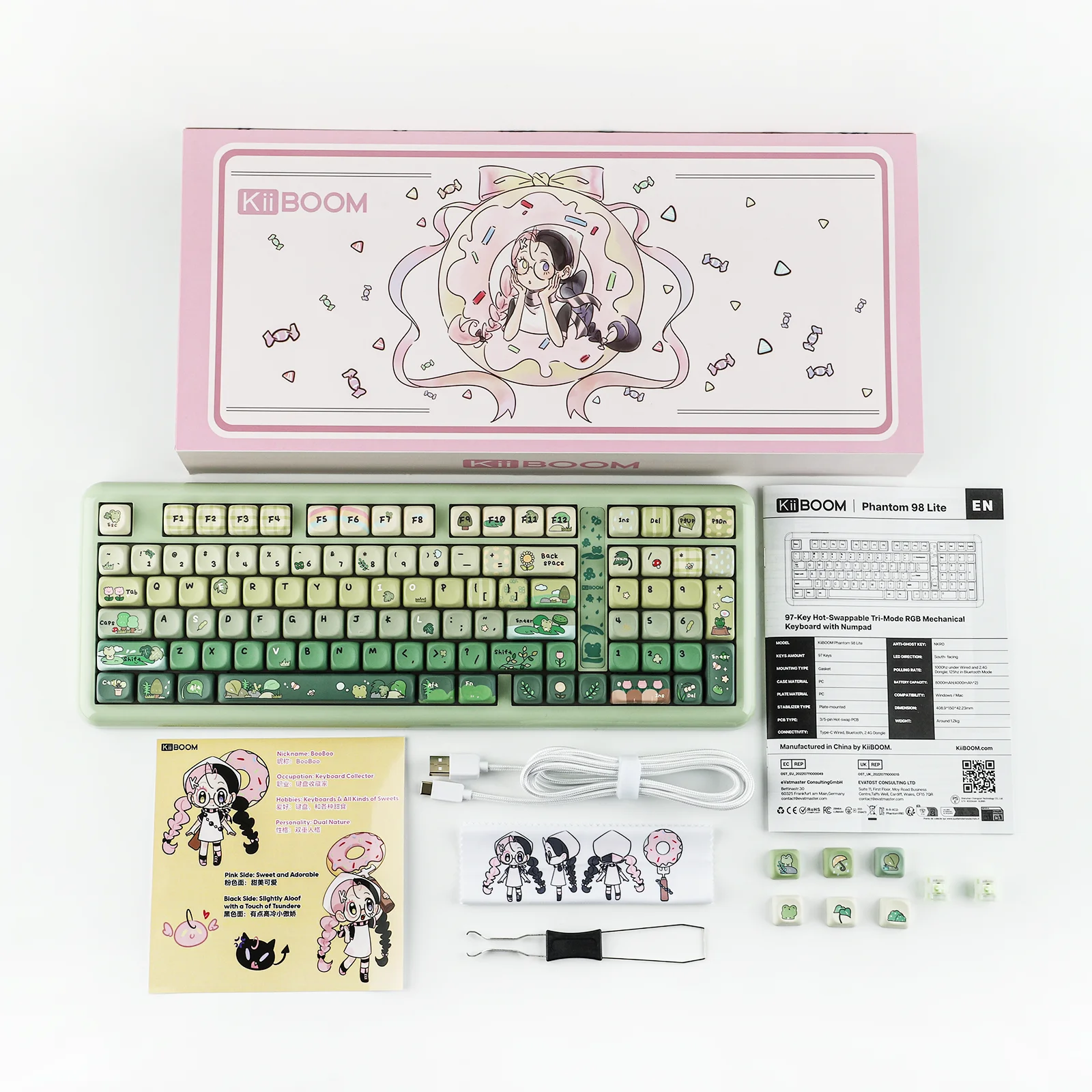 KiiBOOM Phantom98 Lite 96% ANSI US Layout Gasket Tri-mode Wireless Ergonomic Mechanical Gaming Keyboard with Vibrant RGB Backlit